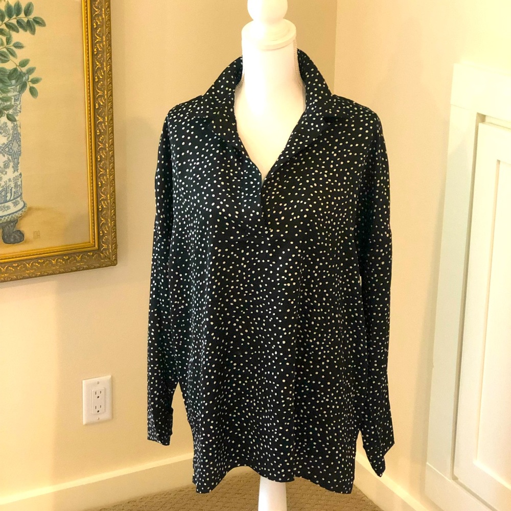 Oversized Black Tunic top with white polka dots